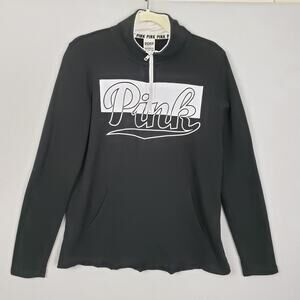 PINK Victoria's Secret Size S 1/4 Zip Pullover Sweatshirt Black White Graphic
